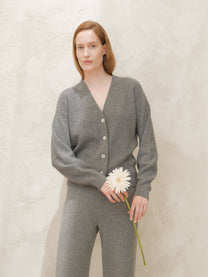 Cardigan a coste in misto cashmere minimal