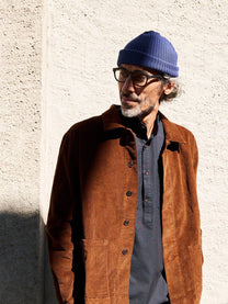 Cappello beanie in lana merino blu a coste