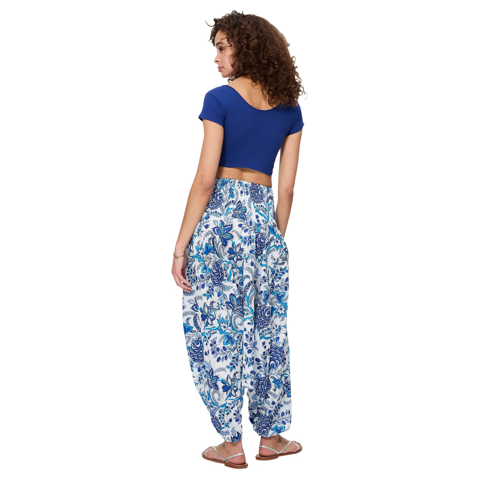 Pantaloni harem estivi in cotone con stampa floreale