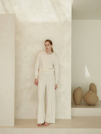 Pantaloni in maglia 3D a gamba larga in misto cashmere