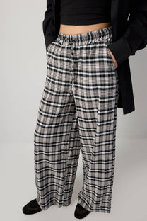 Pantaloni palazzo a quadri con vita elasticizzata in misto viscosa