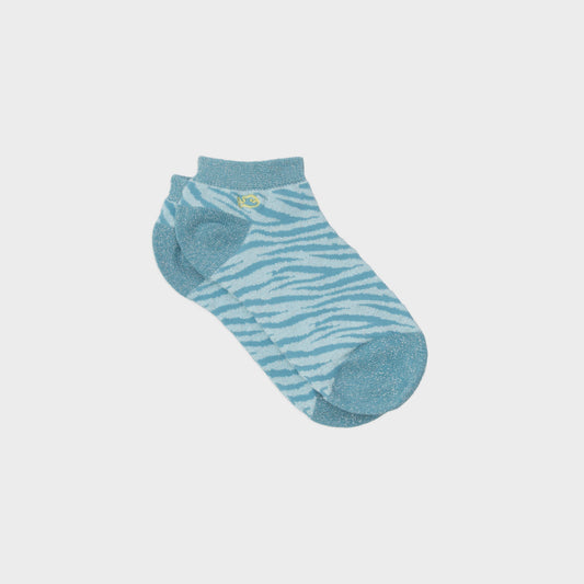 Calzini alla caviglia zebra in cotone pettinato blu