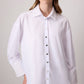 Camicia oversize in popeline bianco con colletto e polsini in paillettes
