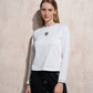 T-shirt donna in cotone con ricamo e maniche lunghe