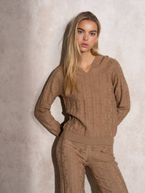 Maglione con cappuccio jacquard da donna