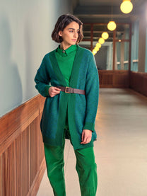 Cardigan jacquard verde con scollo a V