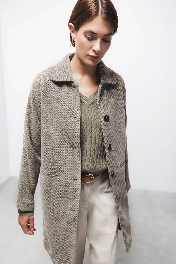Cappotto lungo fantasia con maniche raglan