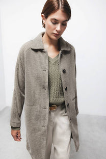 Cappotto lungo fantasia con maniche raglan