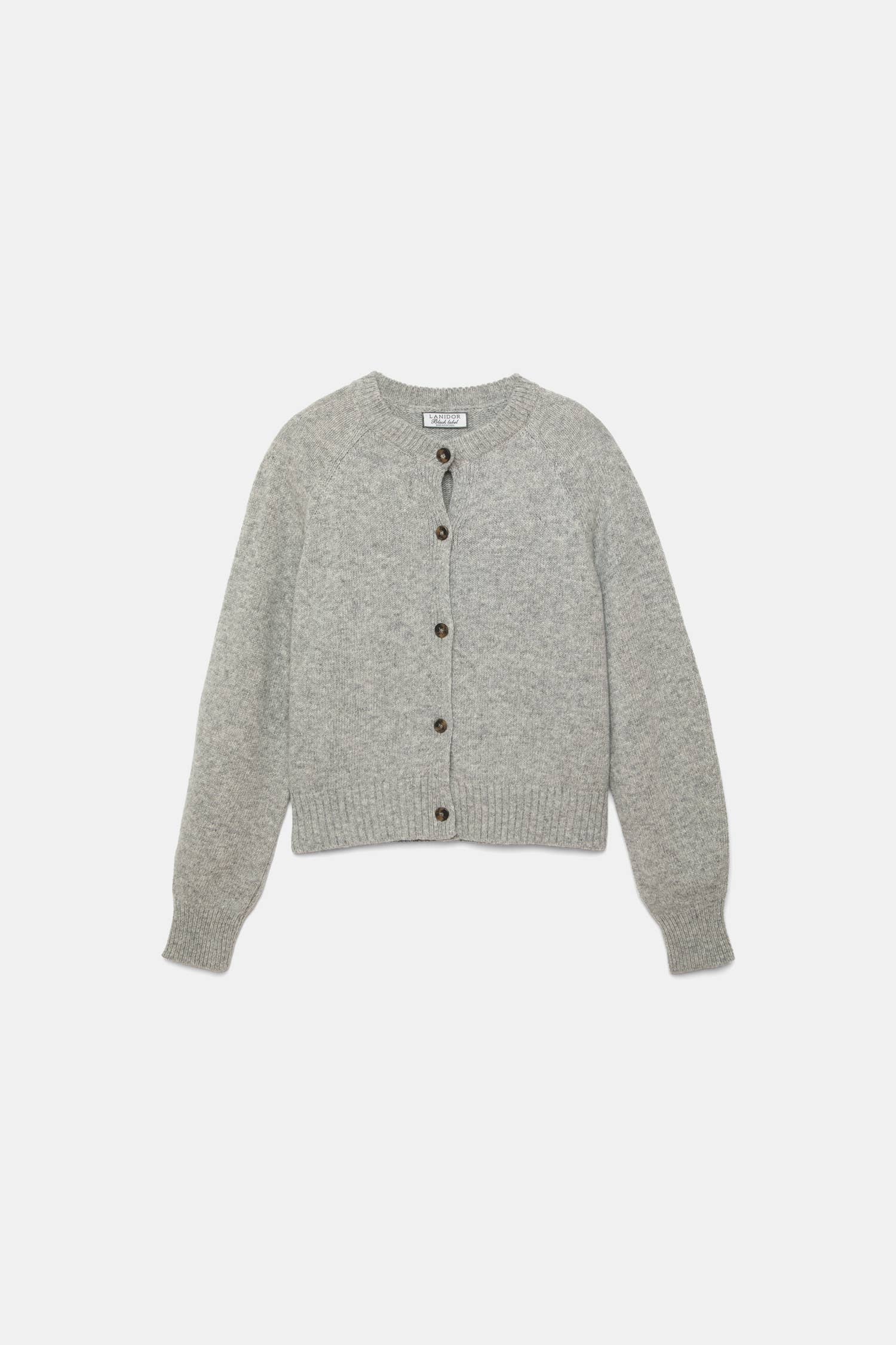 Cardigan in lana a maglia rasata con bottoni a contrasto