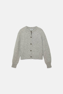 Cardigan in lana a maglia rasata con bottoni a contrasto