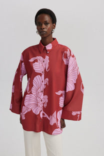 Camicia oversize in satin con stampa floreale