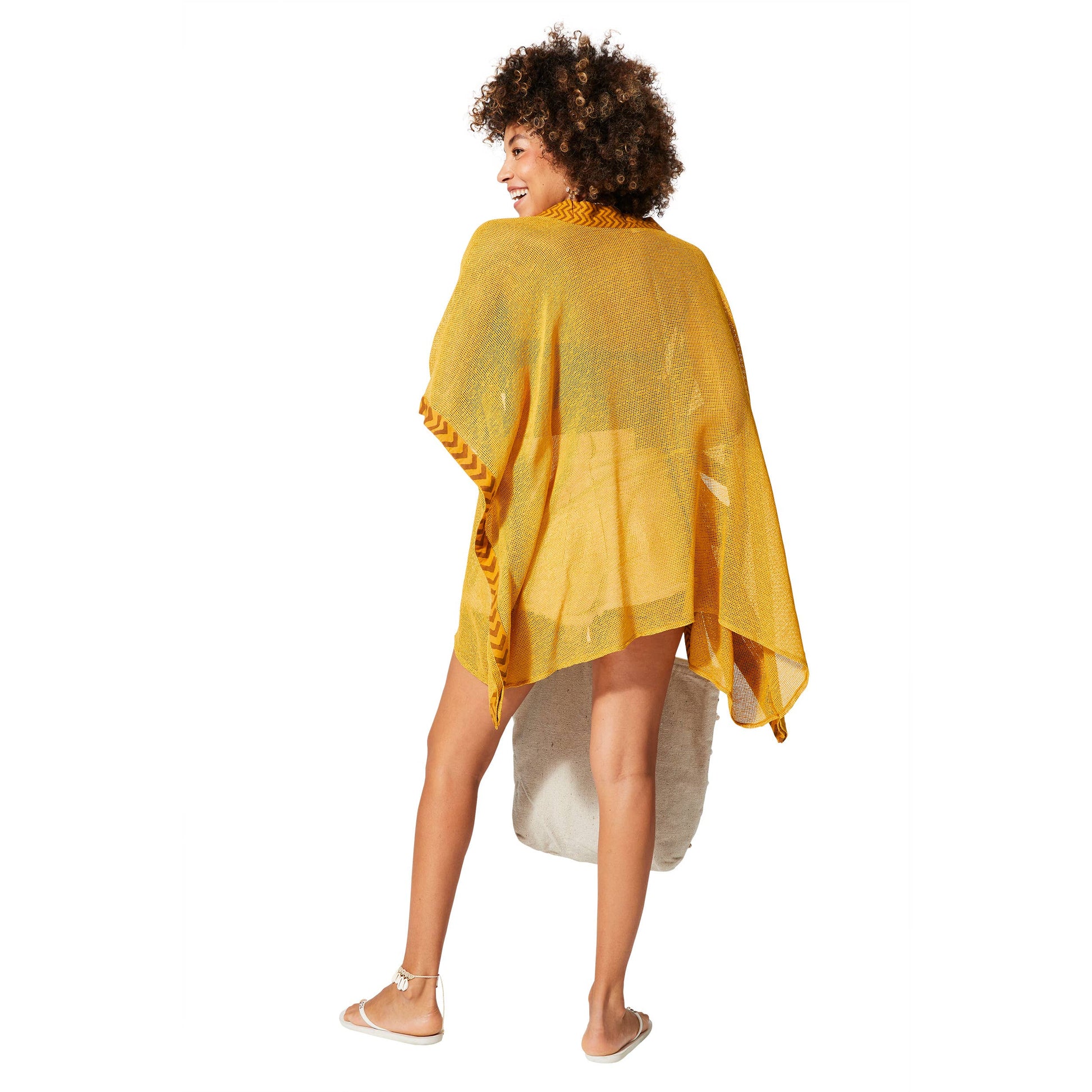 Kimono estivo giallo midi in cotone