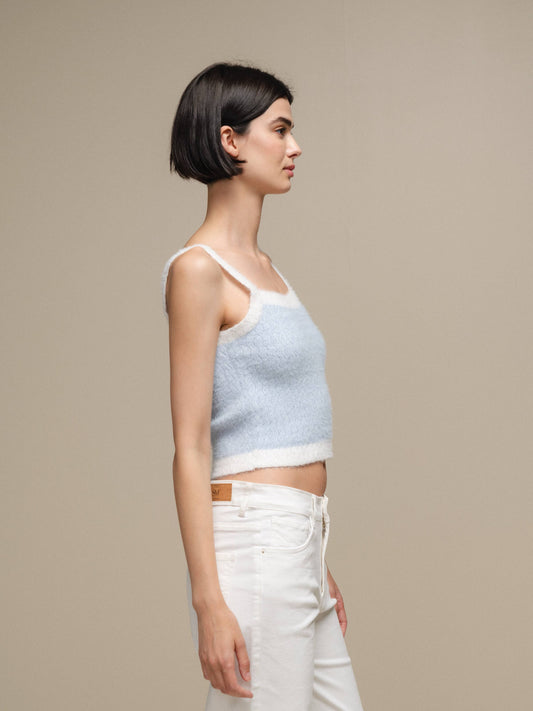 Top in maglia effetto fluffy bicolore