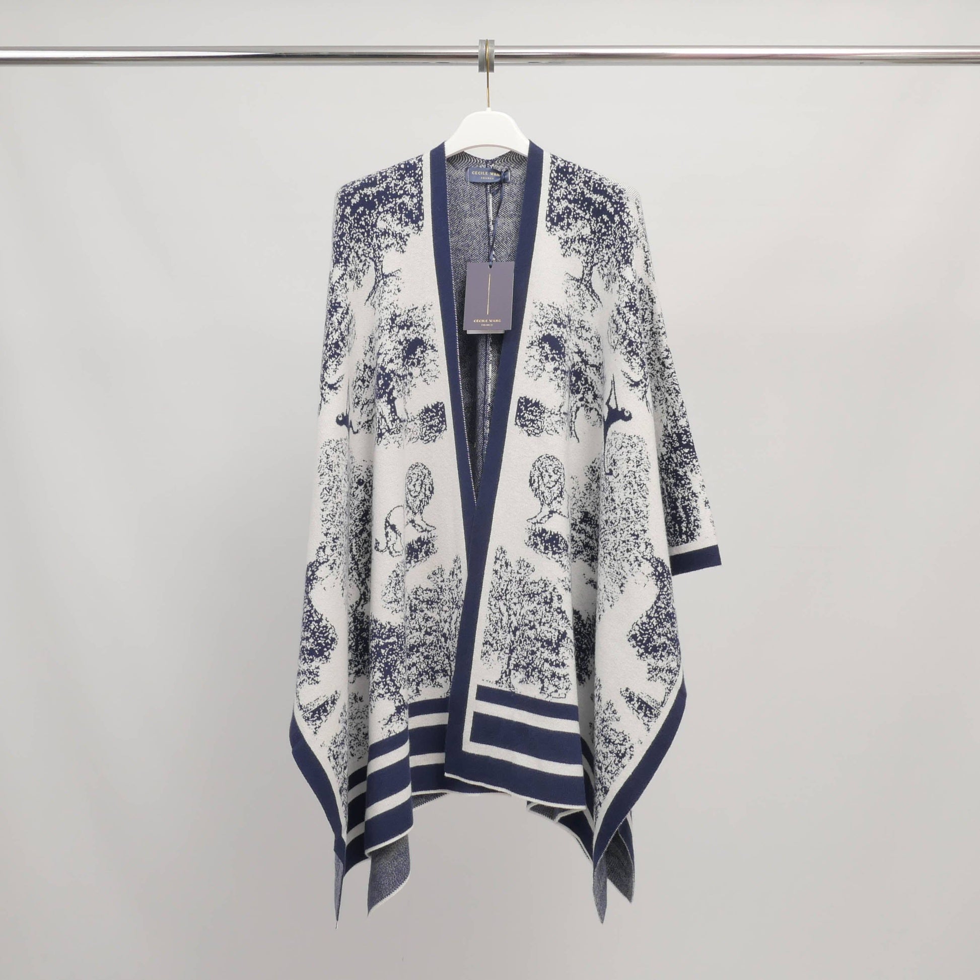 Gilet lungo in maglia jacquard con motivo paesaggio