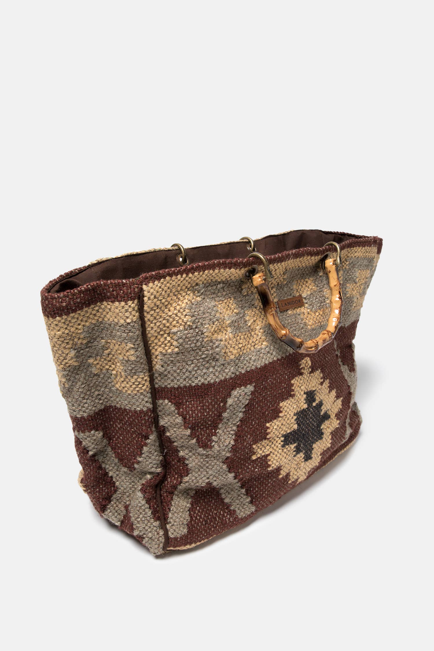 Borsa shopper rustica con manici effetto bambù