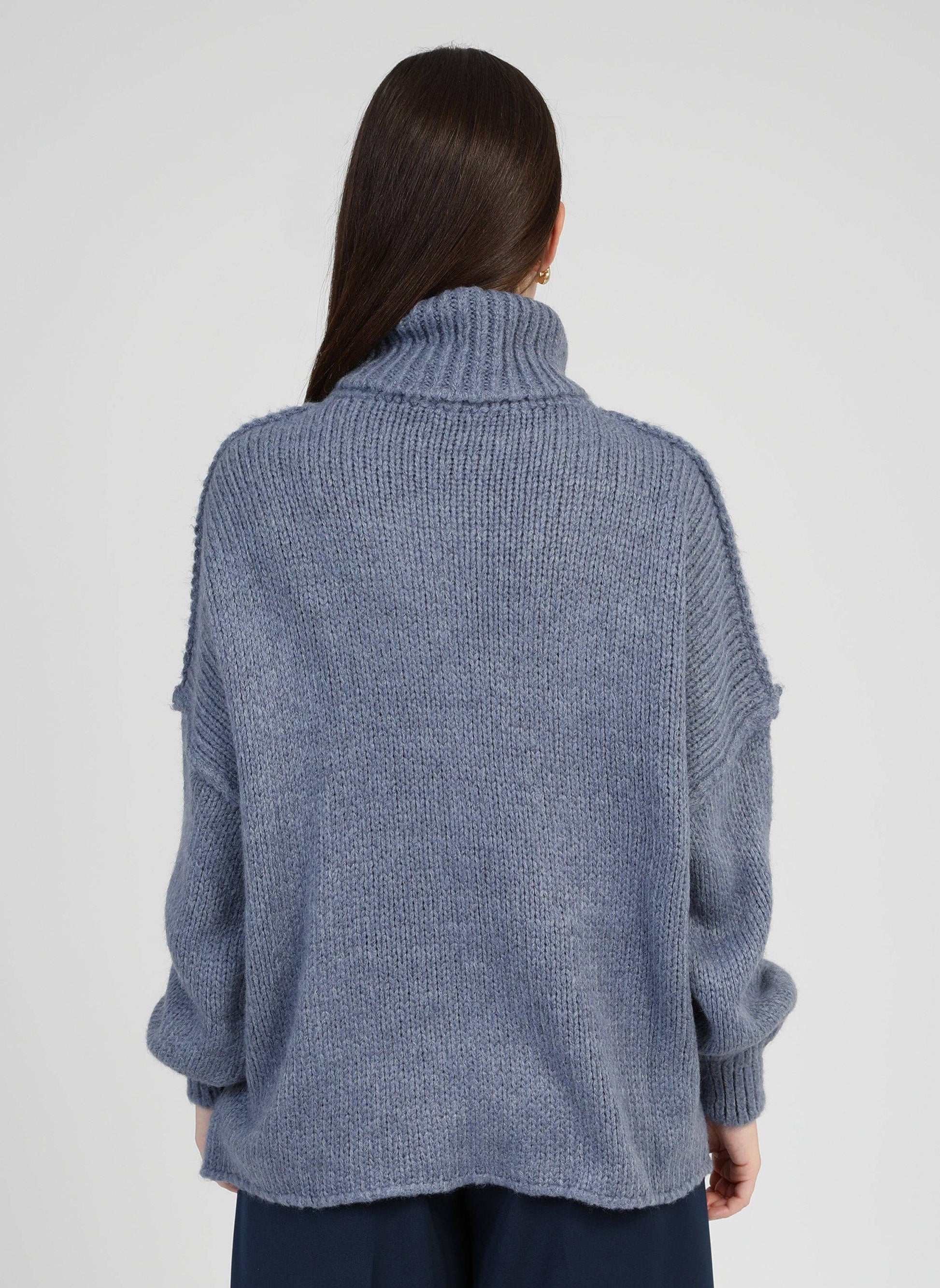 Maglione dolcevita oversize in maglia spessa blu jean