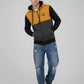 Felpa con zip Chimp in color block senape nero e grigio scuro