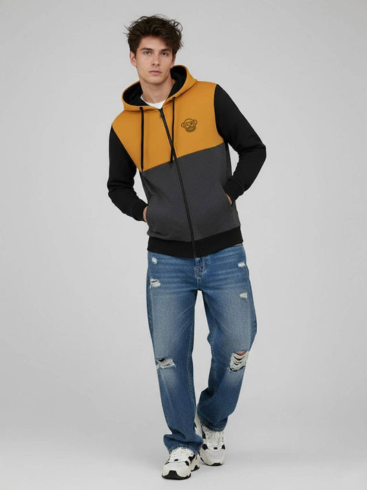 Felpa con zip Chimp in color block senape nero e grigio scuro