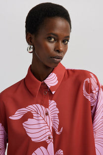 Camicia oversize in satin con stampa floreale