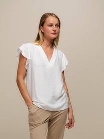 Blusa fluida con scollo a V e maniche arricciate