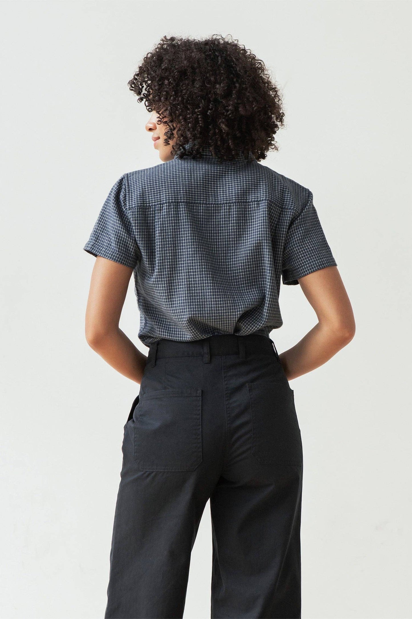 Camicia a maniche corte a quadri blu navy