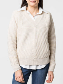 Maglione a costine con scollo a V