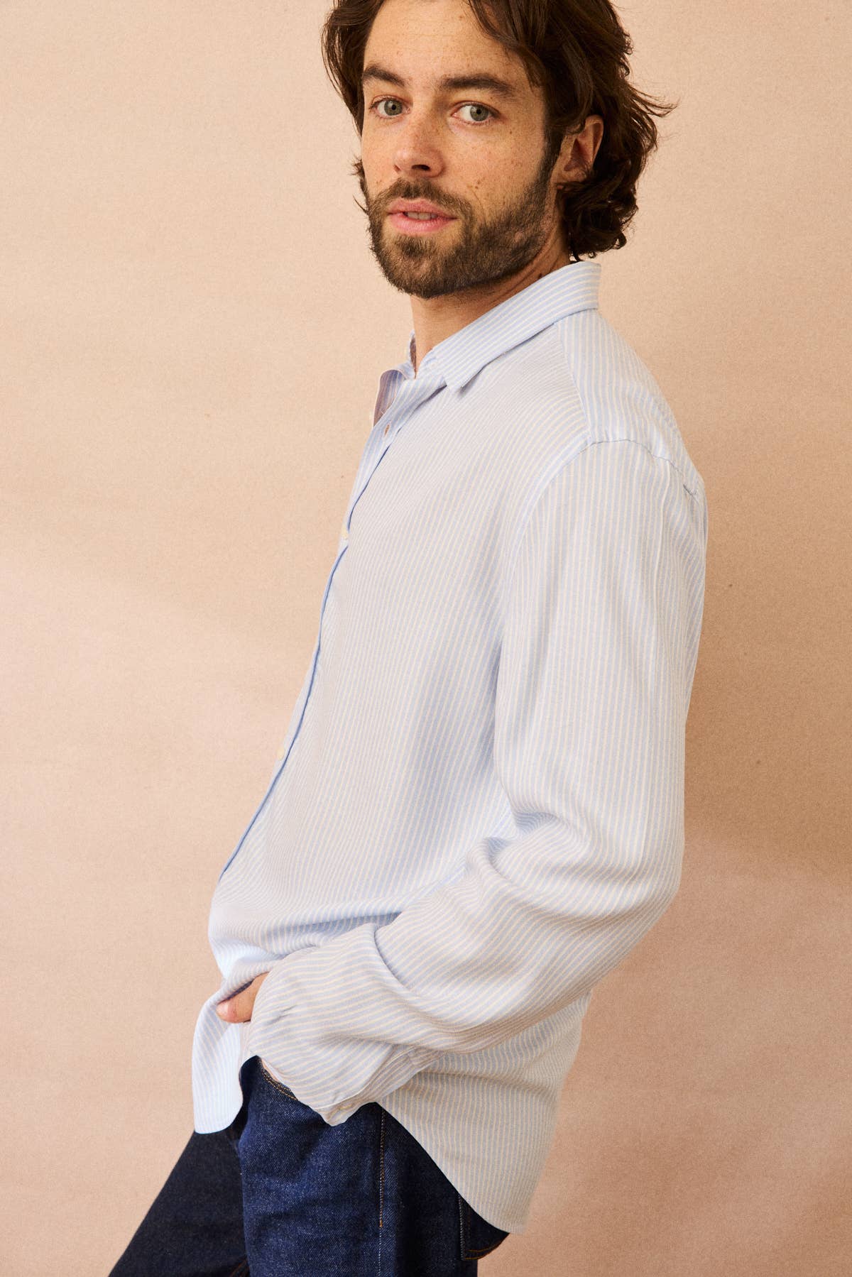 Camicia button-down Valencia a righe azzurre da uomo