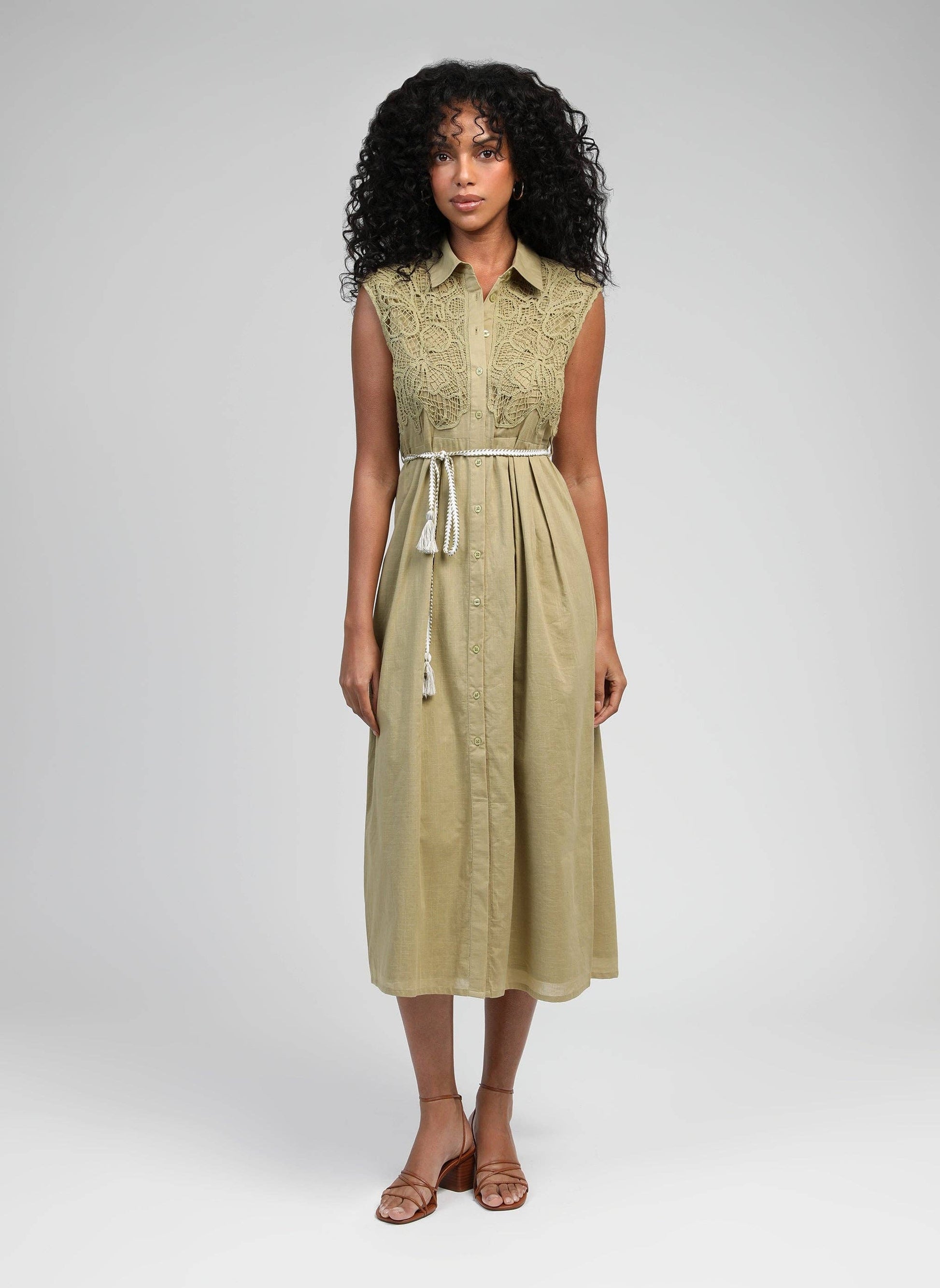 Abito midi Orenia lime con dettagli crochet
