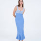 Abito midi azzurro con corpetto vichy