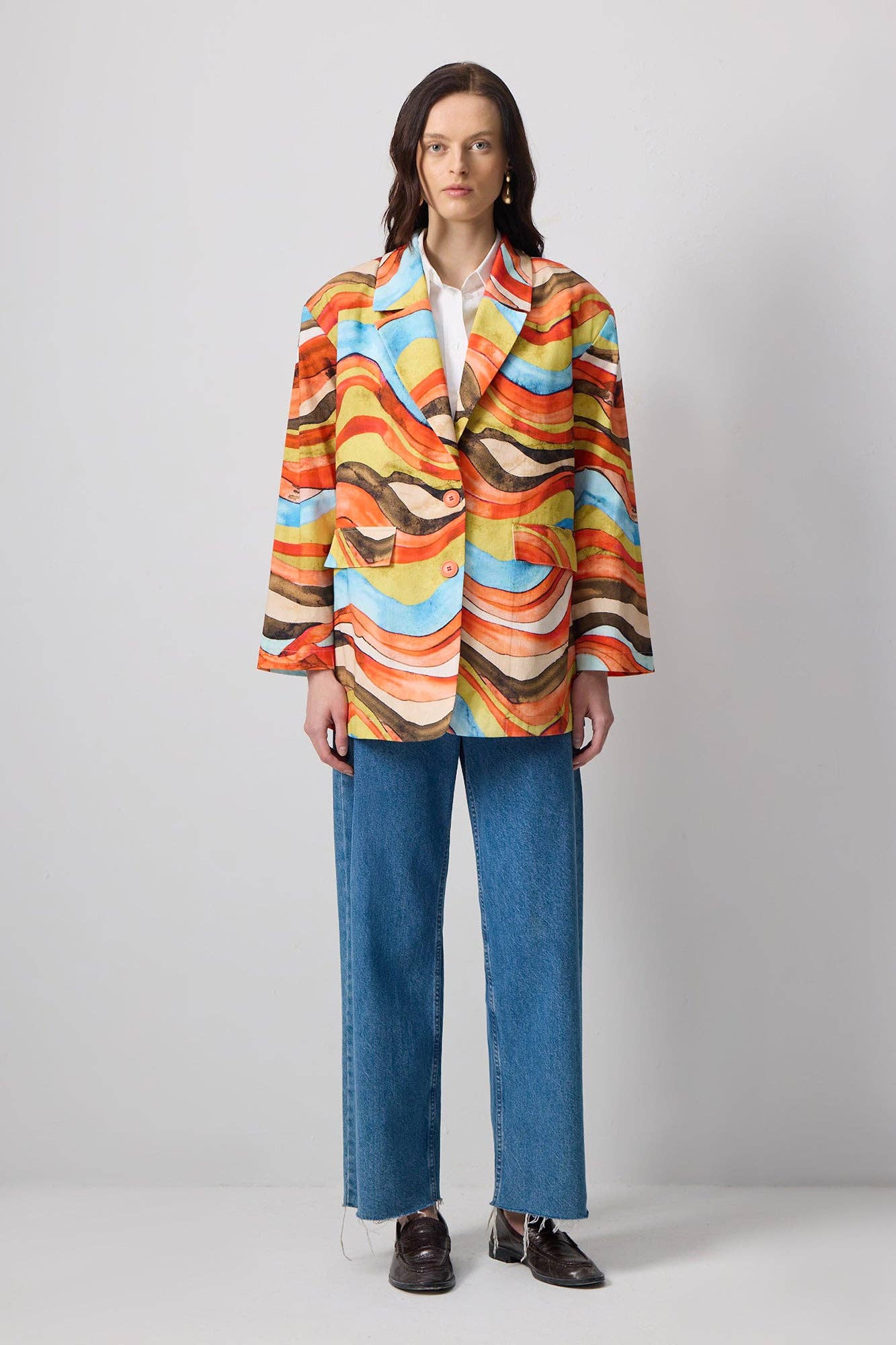 Blazer in cotone con stampa astratta multicolor