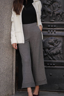 Pantaloni in maglia pied-de-poule a gamba ampia