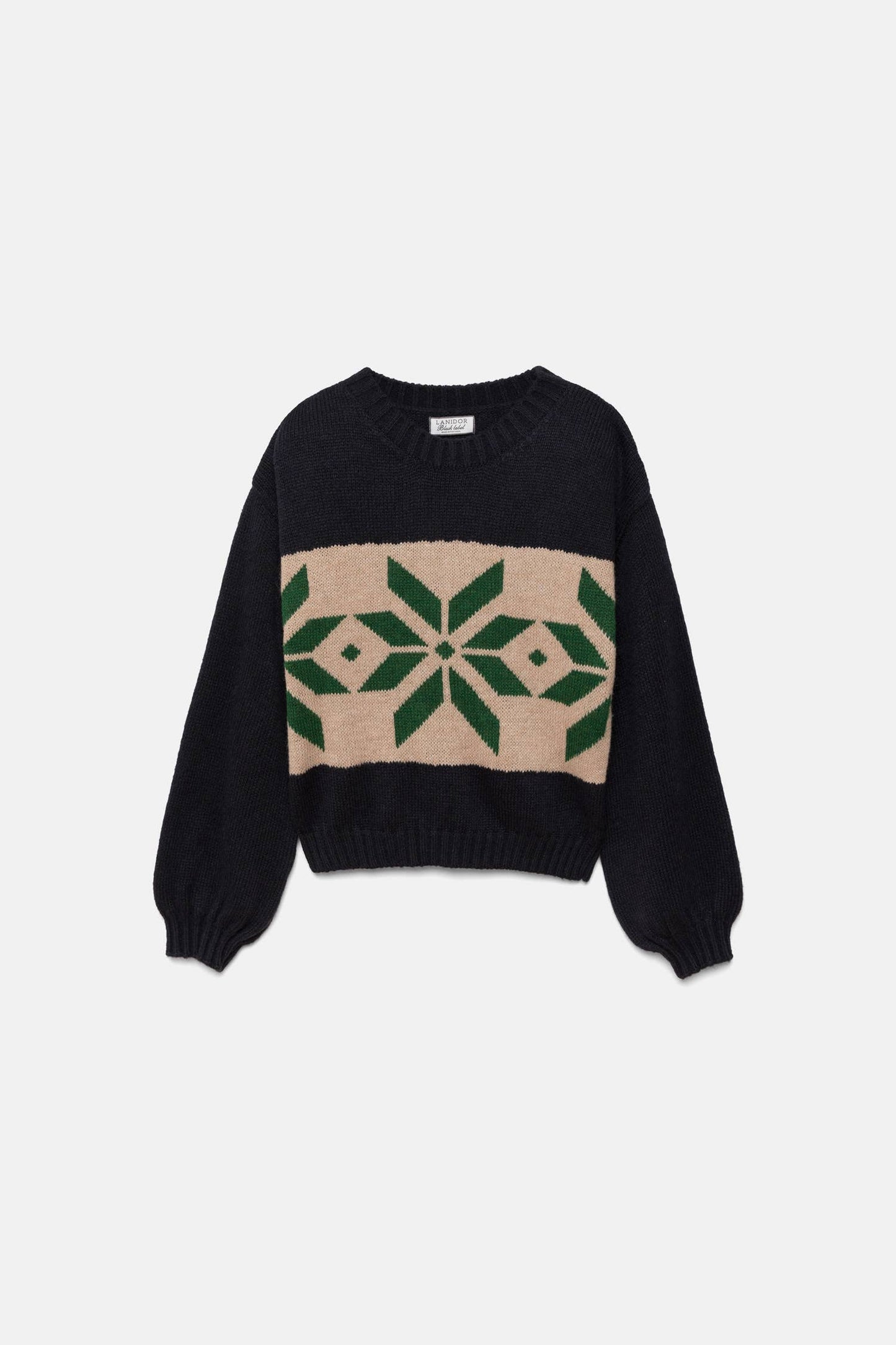 Maglione jacquard con maniche a palloncino