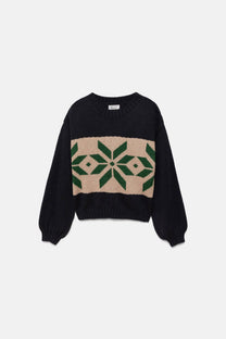 Maglione jacquard con maniche a palloncino