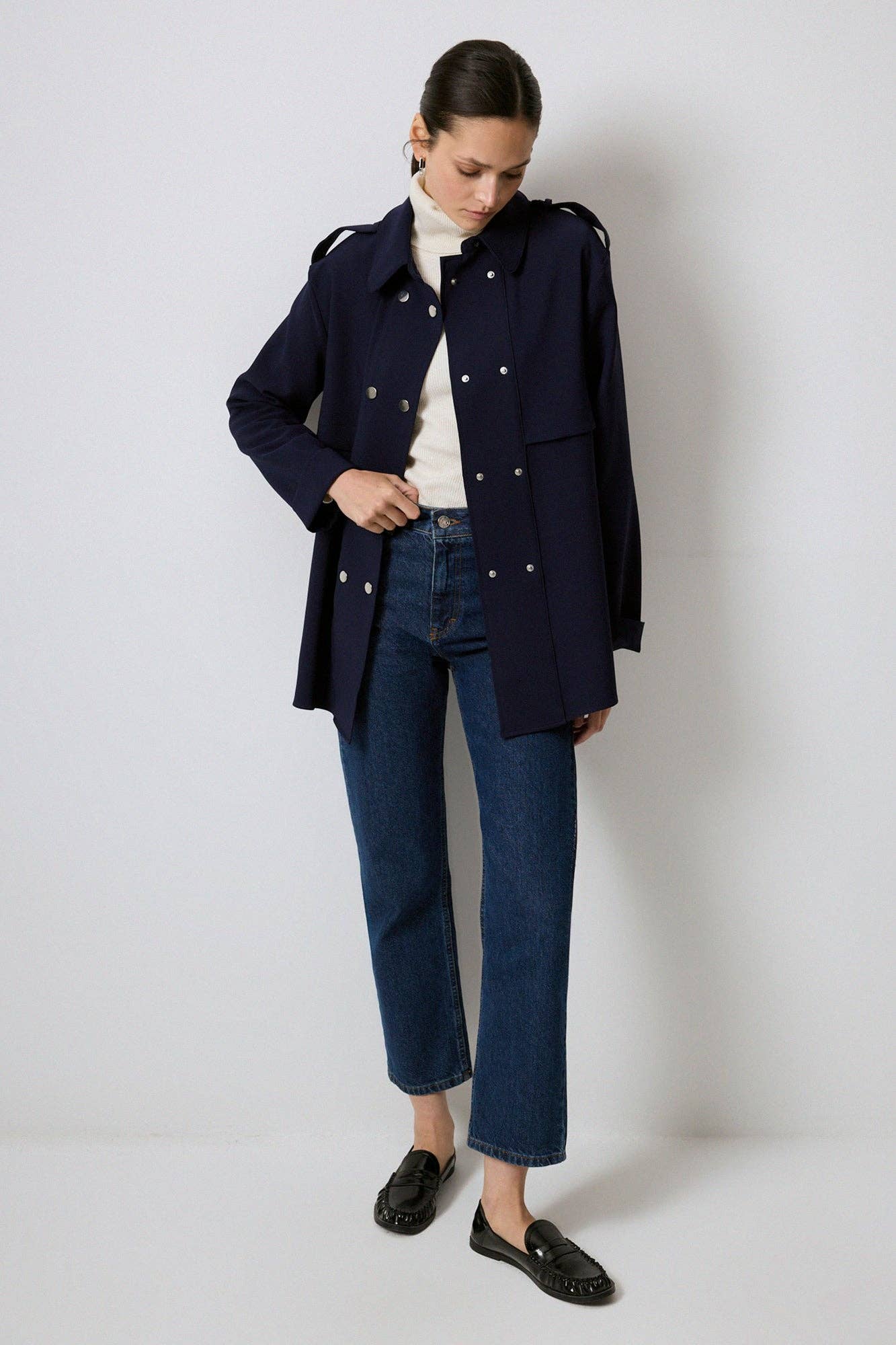 Camicia con spalline e bottoni a pressione in misto cotone