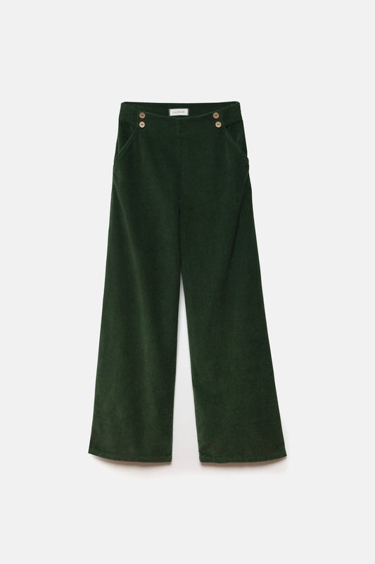 Pantaloni ampi in velluto a coste verde scuro