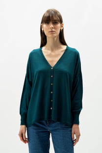 Cardigan oversize in lana merino extrafine con scollo a V