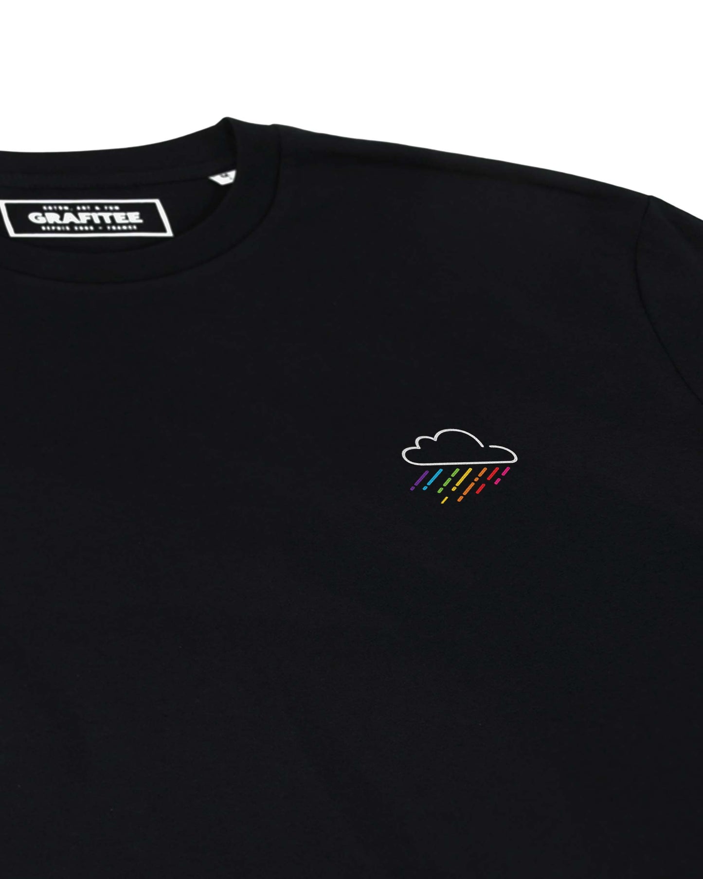 T-shirt nera Rainbow ricamata in cotone biologico