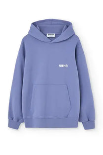 Felpa con cappuccio blu lavato oversize in cotone biologico