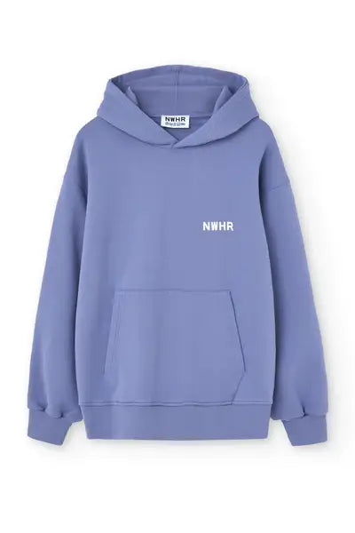 Felpa con cappuccio blu lavato oversize in cotone biologico