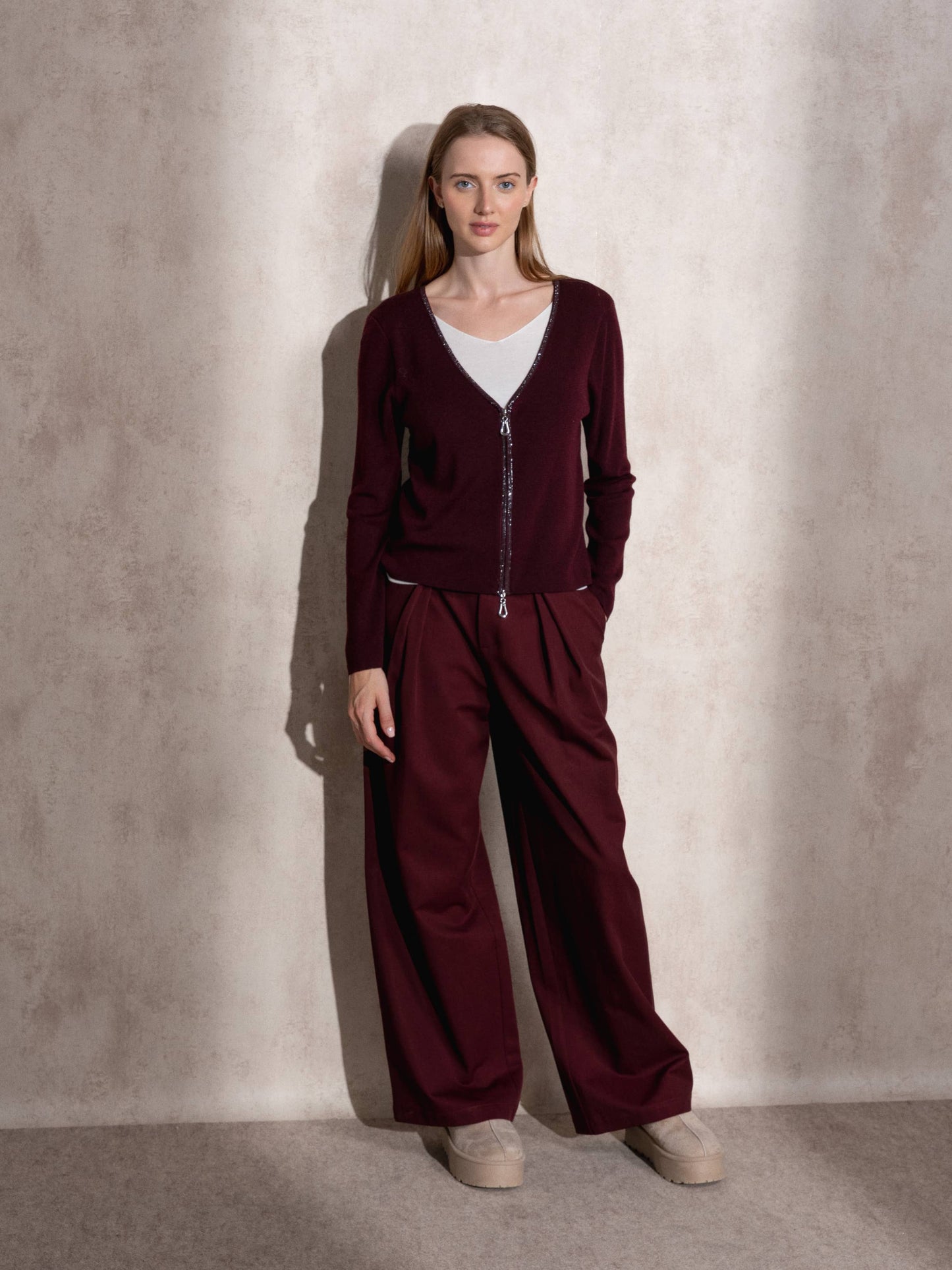 Cardigan in maglia con zip e scollo a V
