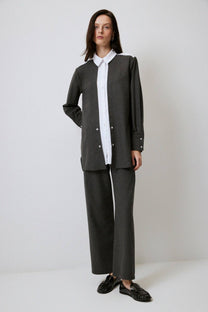 Camicia in tessuto melange bicolor con colletto a contrasto