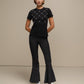 T-shirt Donna in Cotone Elasticizzato con Motivo a Rombi e Perle