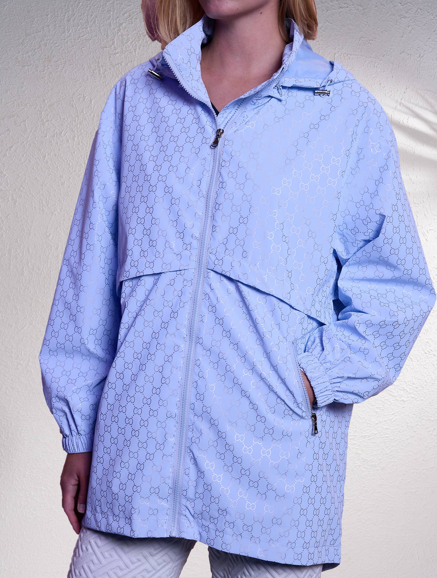 Parka lungo stampato con cappuccio rimovibile