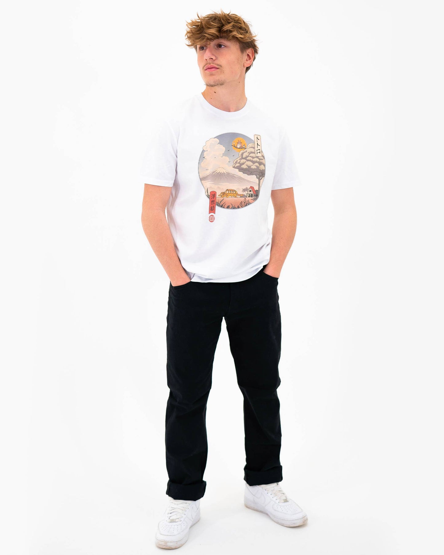 T-shirt unisex Totoro Ukiyo-e con grafica Totoro e Gatto-Bus