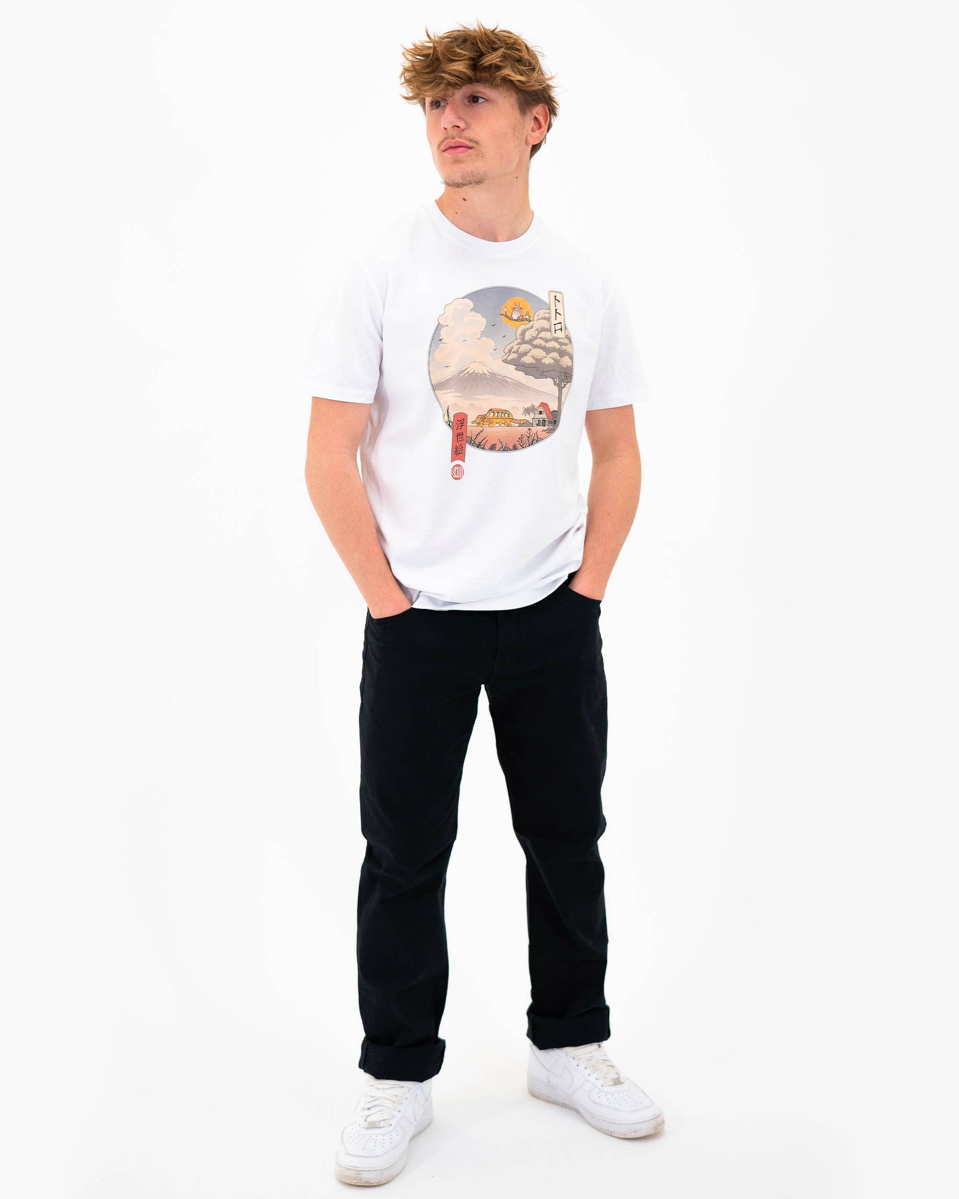 T-shirt unisex Totoro Ukiyo-e con grafica Totoro e Gatto-Bus