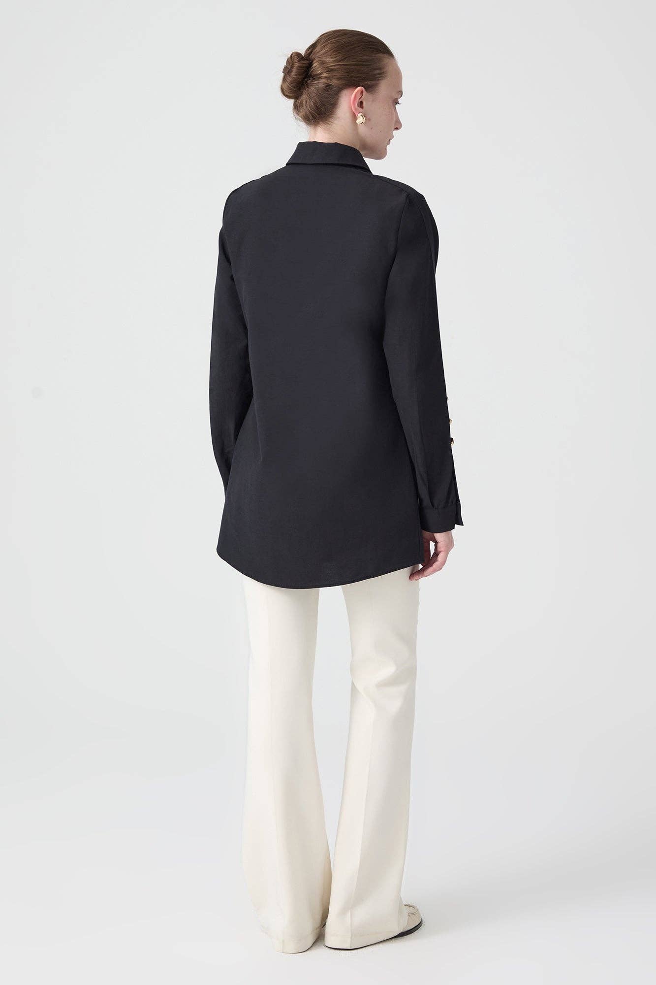 Camicia in popeline con bottoni in metallo in misto cotone