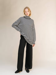 Maglione dolcevita a righe oversize in misto cashmere