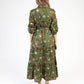 Vestito chemisier lungo in voile di cotone verde oliva