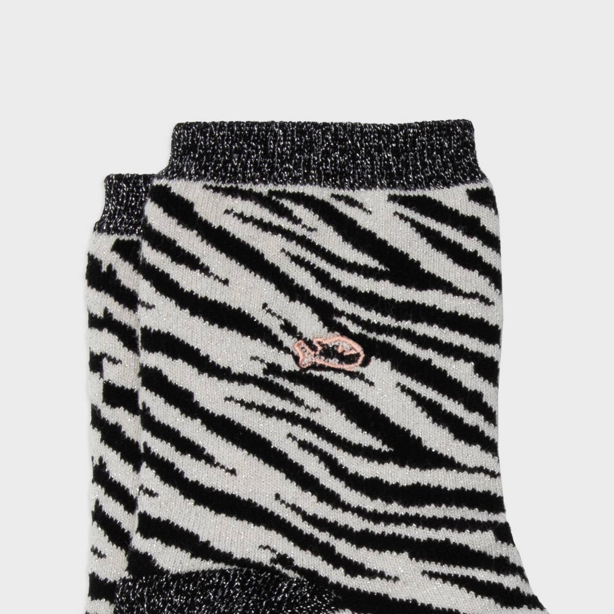 Calze zebra glitterate in cotone pettinato bianco e nero