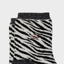 Calze zebra glitterate in cotone pettinato bianco e nero